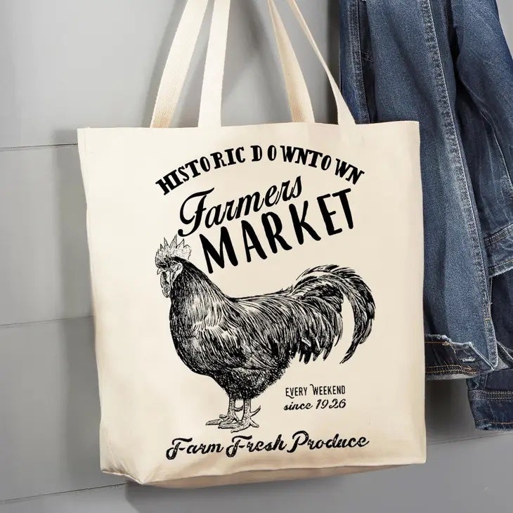 Farmers Market Fresh Produce Rooster Canvas Tote Bag Outrageous Olive Oils Vinegars