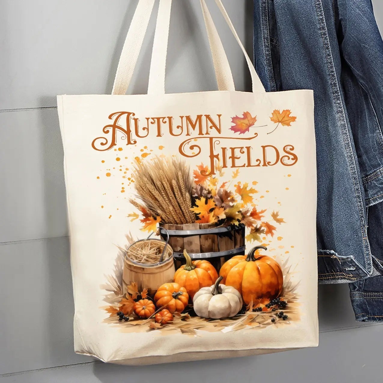 Autumn Fields Pumpkin Harvest Canvas Tote Bag Outrageous Olive Oils Vinegars