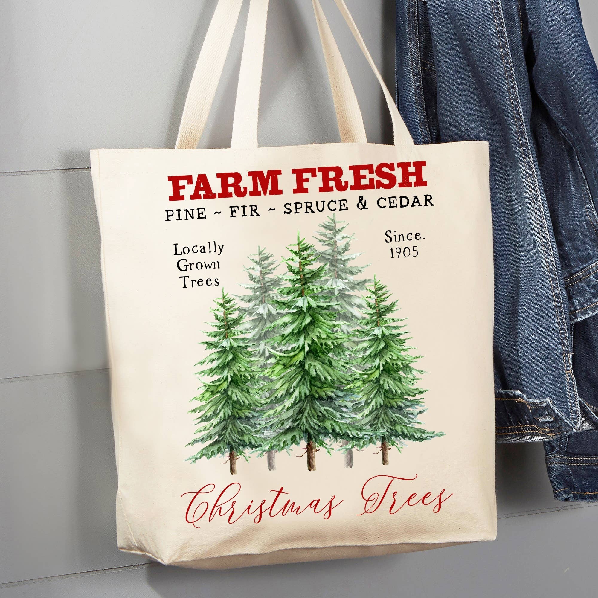Christmas Trees Farm Fresh Canvas Tote Bag Outrageous Olive Oils Vinegars